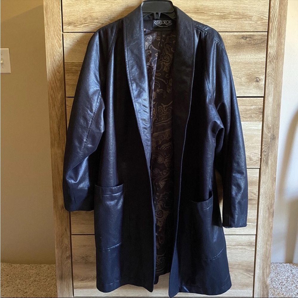 Vintage 80s Russell Scott Jacket Longline Blazer Womens Black “Liquid Leather”